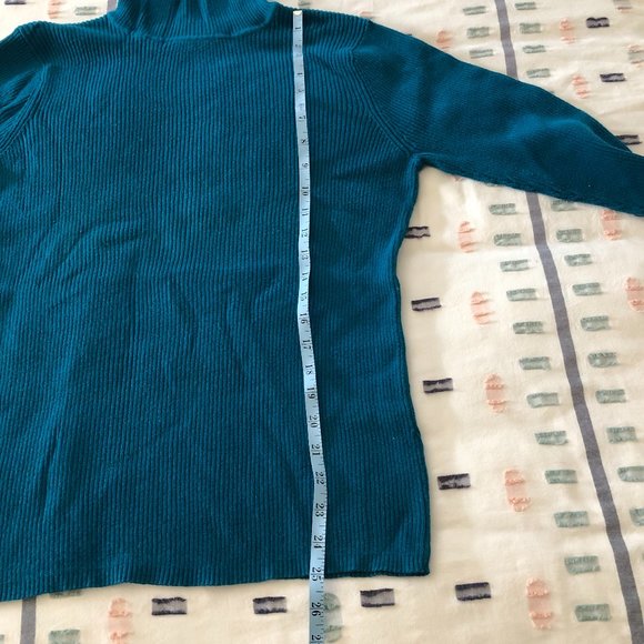100% cotton blue-green ribbed turtleneck - Picture 6 of 7